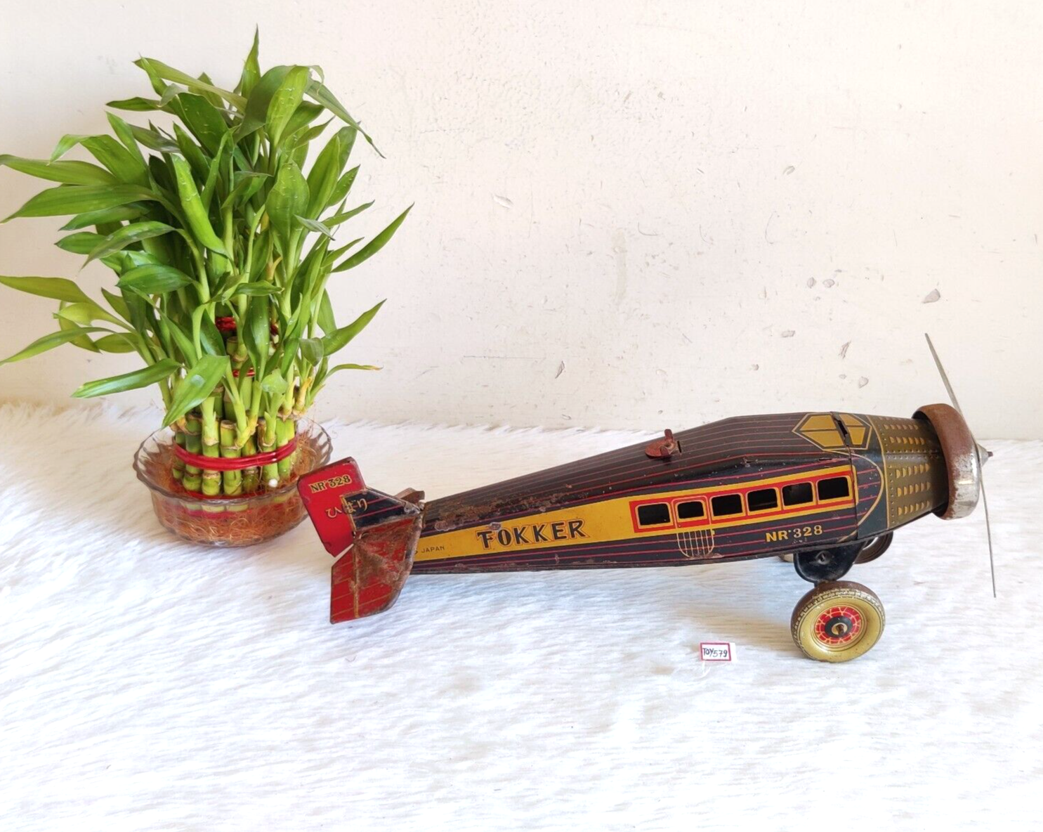 Antique Fokker TN TM NR.328 Litho Windup Racer Plane Tin Toy