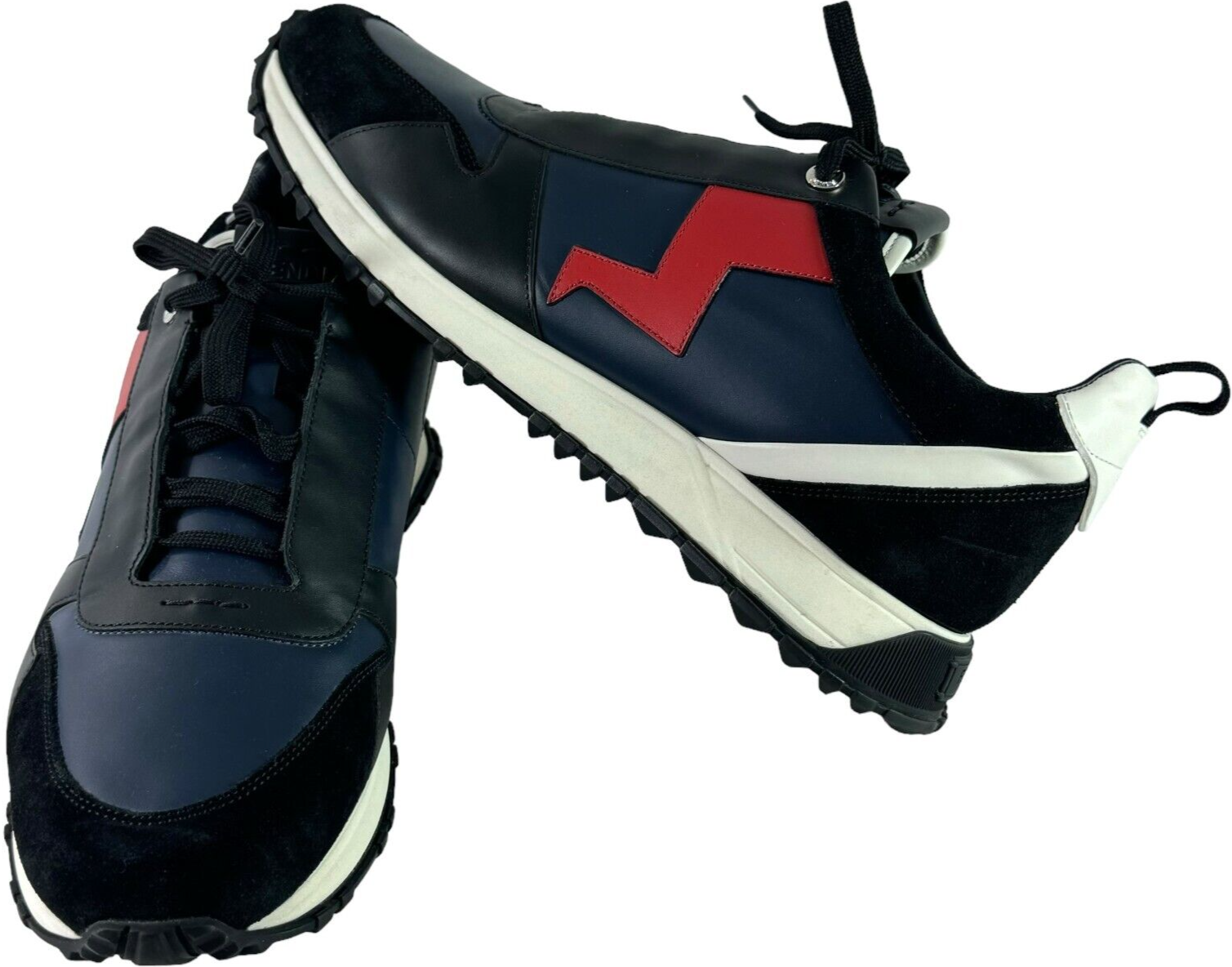 FENDI Lightning Bolt Applique Multicolor Leather Suede Men's