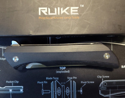 Ruike knife, P155-B, 14C28N Sandvik blade steel 3.5'', black G10 scales, quality