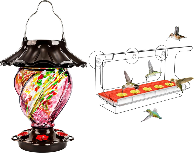 Hummingbird Feeders for Outside, Hanging & Window Installation, Garden Backyard Decorative, Gift for Bird Lover