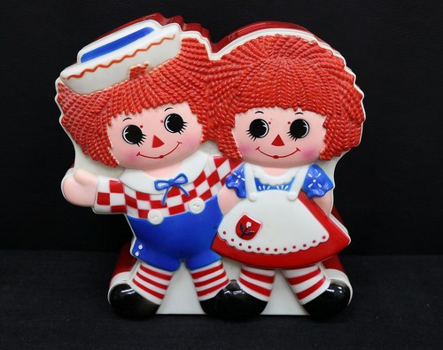 1977 Vintage Raggedy Ann and Andy Dolls Kids Talking Coin Bank Free Shipp #1326