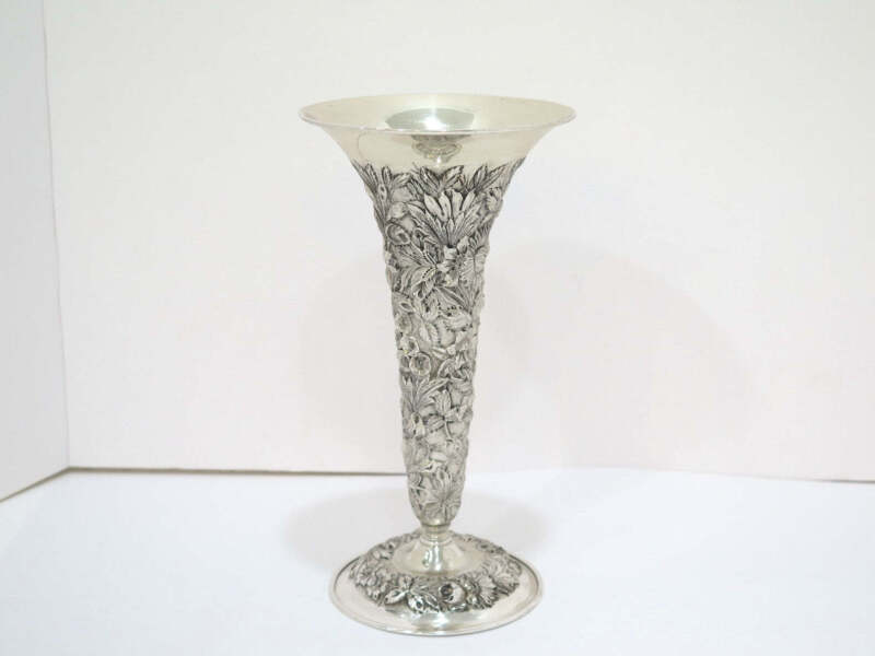 9 in - Sterling Silver S. Kirk & Son Antique 1896-1924 Floral Repousse Vase