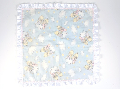 Vintage Precious Moments Nursery Crib Baby Blanket Ruffle Satin Trim Square