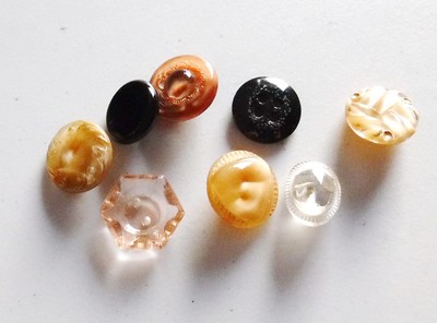 Antique Glass Buttons Pink Black Beige Clear Vintage lot of 8