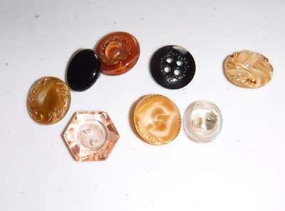 Antique Glass Buttons Pink Black Beige Clear Vintage lot of 8