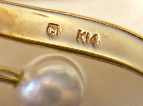 LARGE 14K Yellow Gold MIKIMOTO Akoya Pearl Shoulder Brooch 2-3/4” Pin 14.65g