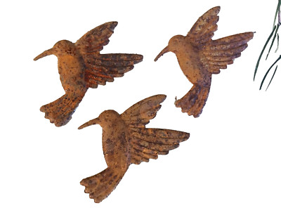 Set/12 Primitive Rusty Tin Hummingbird Cutouts Cutout 3'' H Country Garden Craft