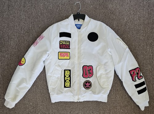 Rare Vintage Adidas White Padded Bomber Jacket w Embroidered