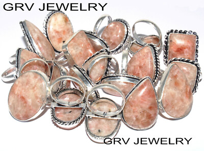 Natural Sunstone Gemstone 10pcs Ring Wholesale Lot 925 Silver Overlay WHR-26