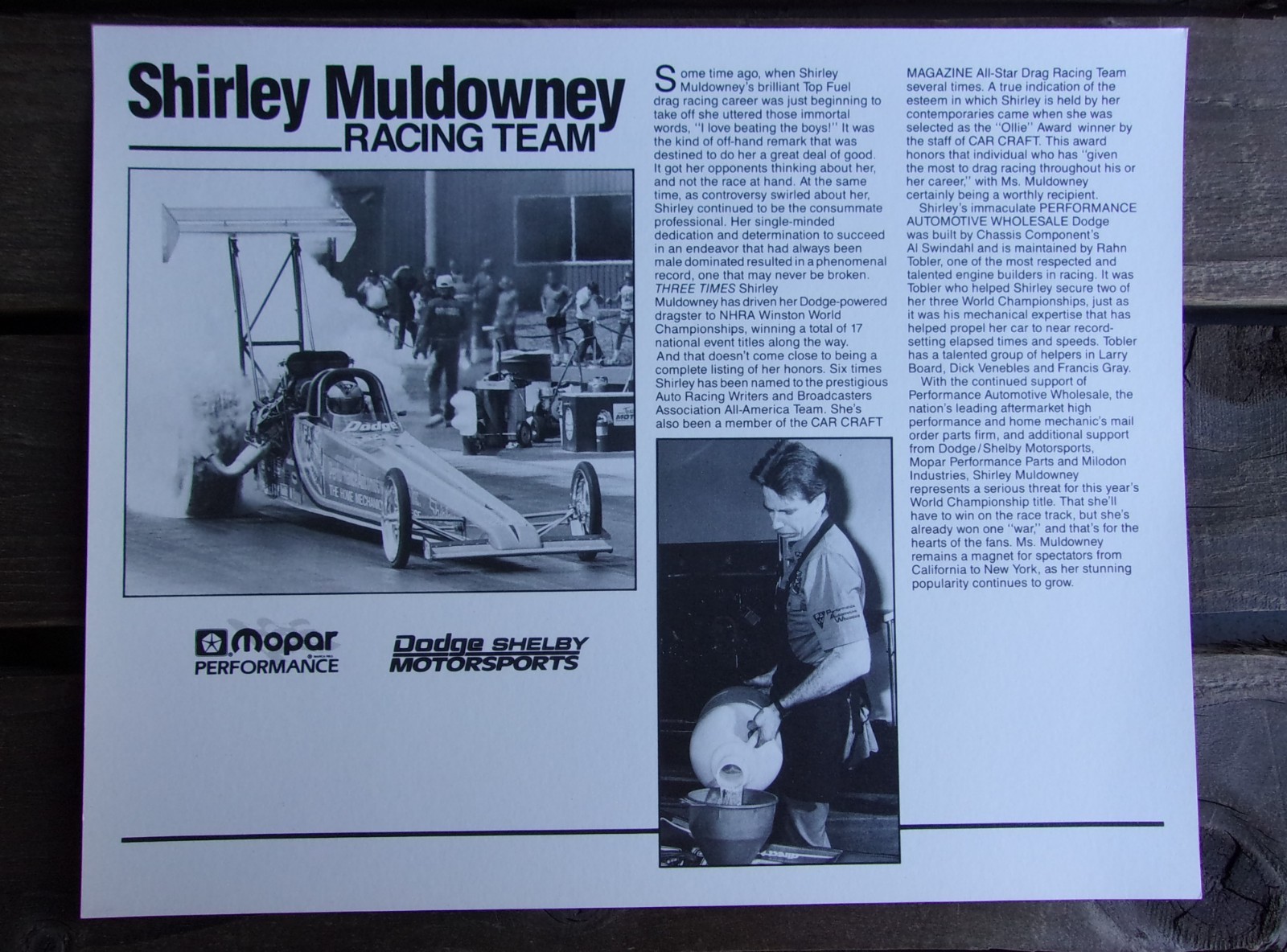 NHRA Shirley Muldowney Fan Card Drag Racing Vintage Top Fuel Dragster
