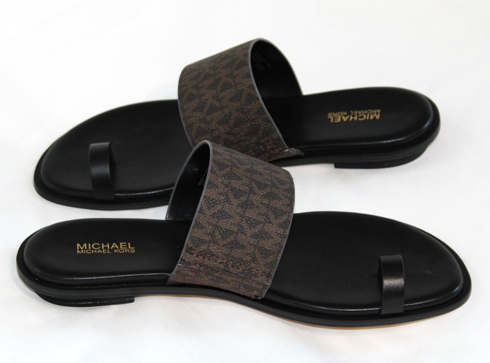 Michael Kors Women's August Flat Sandals Brown/Black Size 8.5 New | eBay