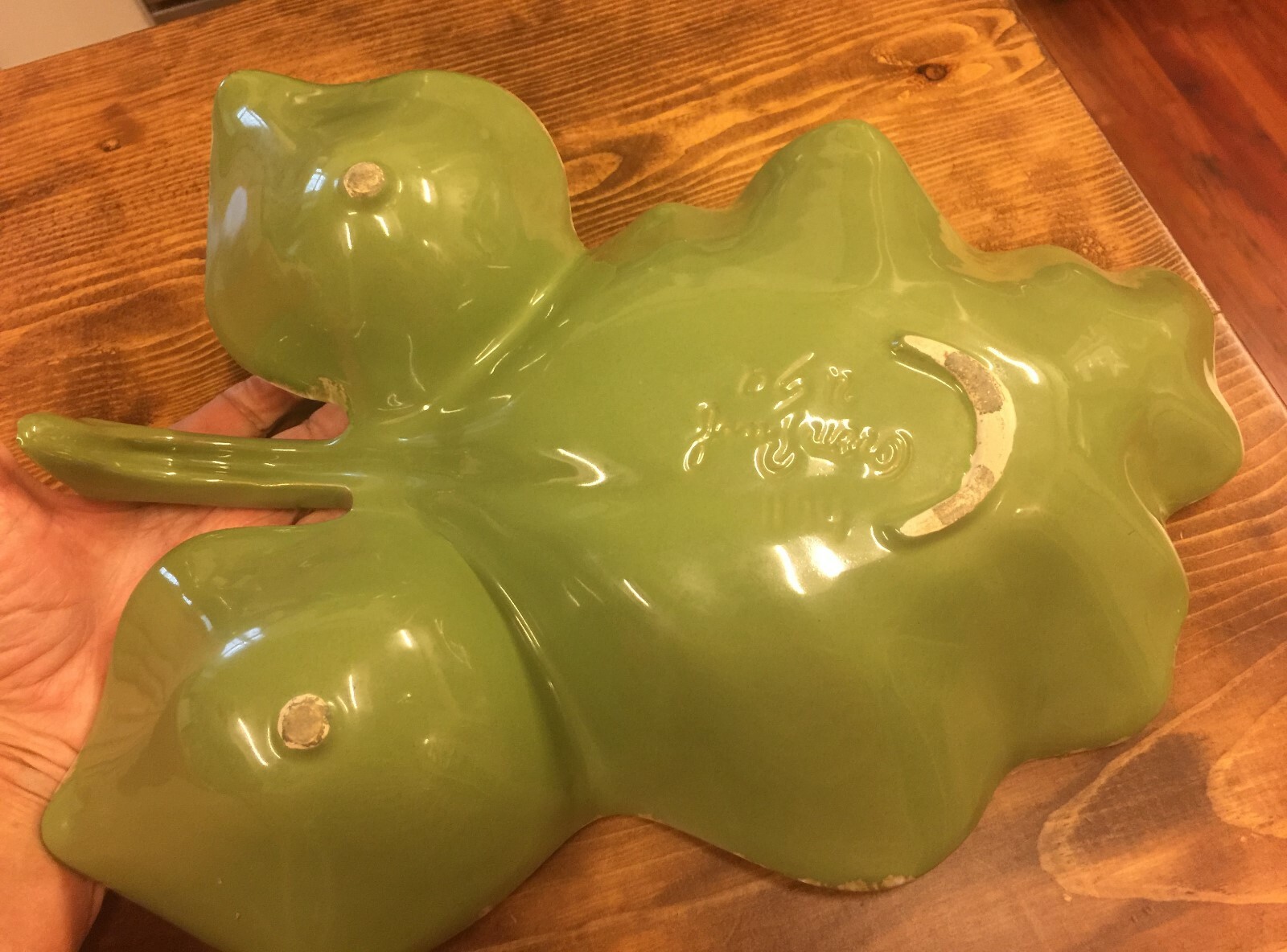 Vintage HULL Rare Avocado Large Leaf Dish 3-Section Dish Platter -Oven Proof 14