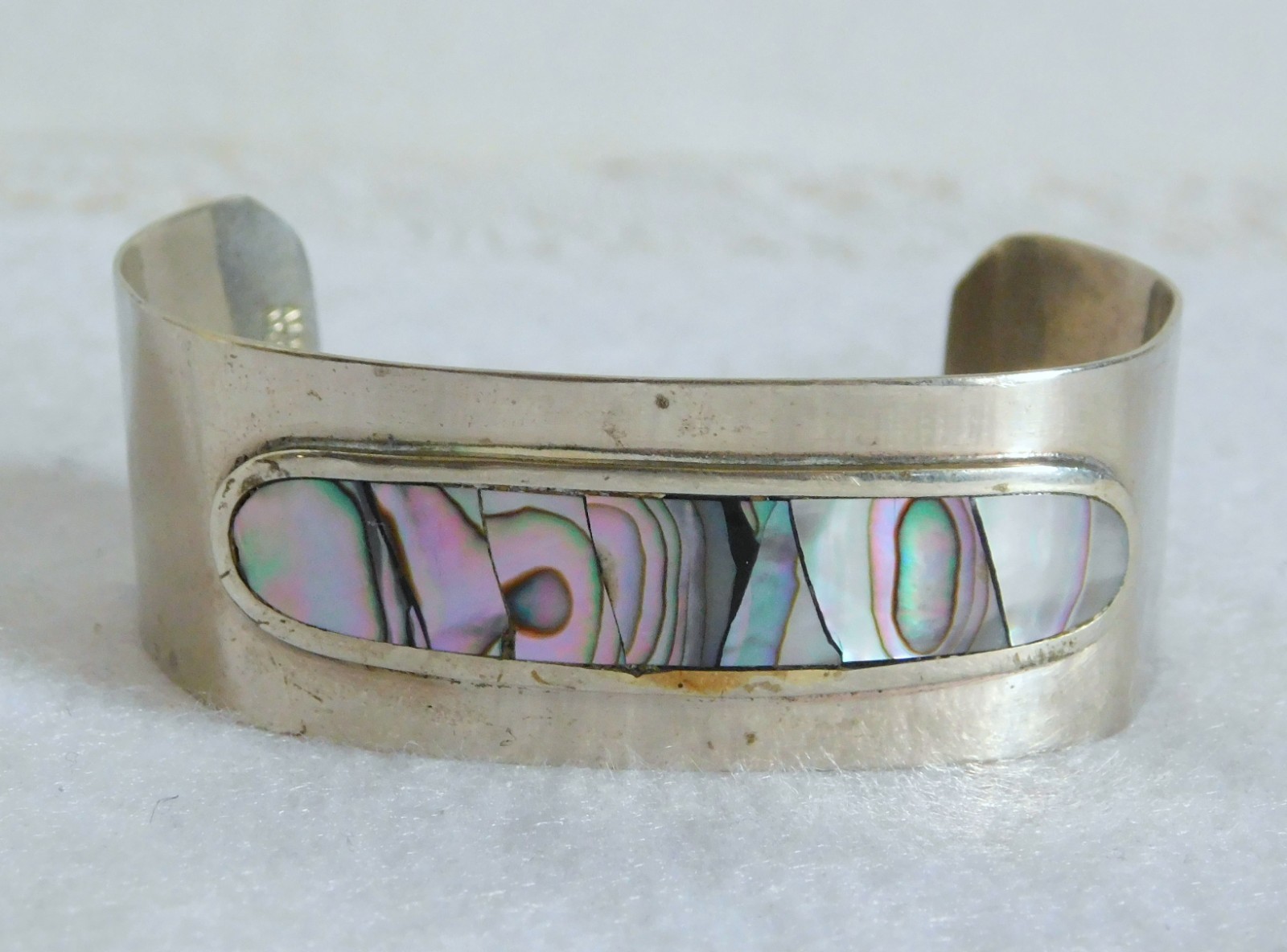 Sweet Vintage Alpaca Mexico 925 Sterling Abalone Inlay Cuff Bracelet