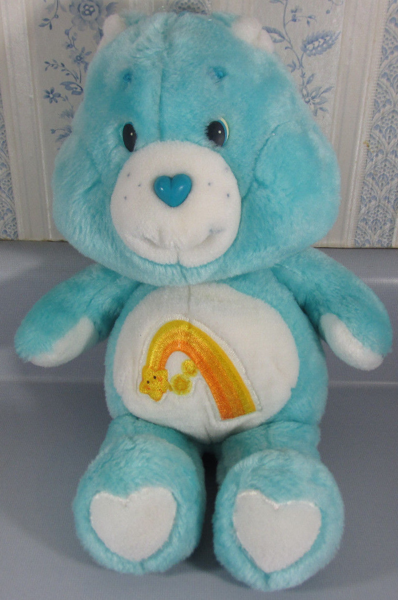 Vintage Care Bears Stuffed Plush Blue1983 Wish Bear By Kenner 13 Inch