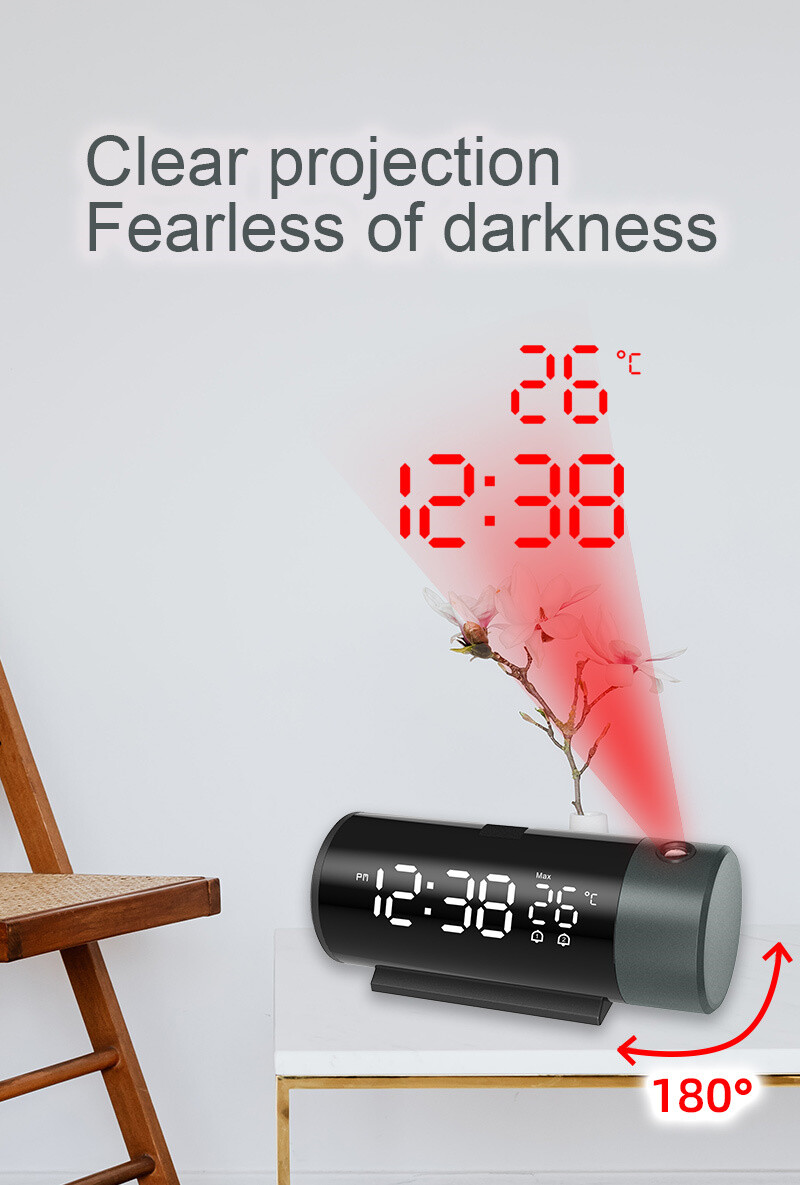 Multi-function Projection Snooze Digital Dual Alarm Clock w/Temperature Time