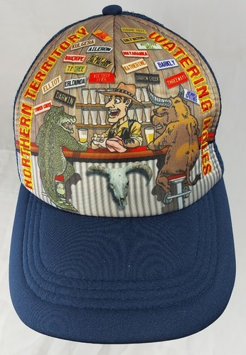 Vtg 80s Northern Territory Watering Holes Blue Snapback Mesh
