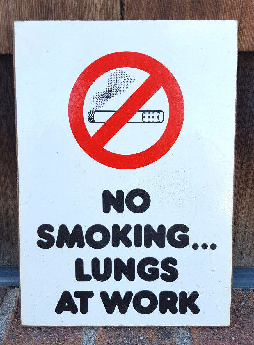 Vintage NO SMOKING Sign-Lungs at Work-White-Chipboard-8.5 x 6