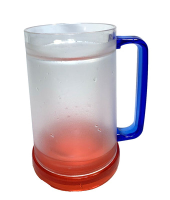 Frosty Mugs 16 oz, Keep Drinks Freezer Cold Ice Frozen Clear, Red & Blue Cup Mug