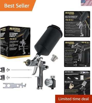 Master Elite Performance PRO-88 Series HVLP Spray Gun Ultimate Kit with 3 Flu...