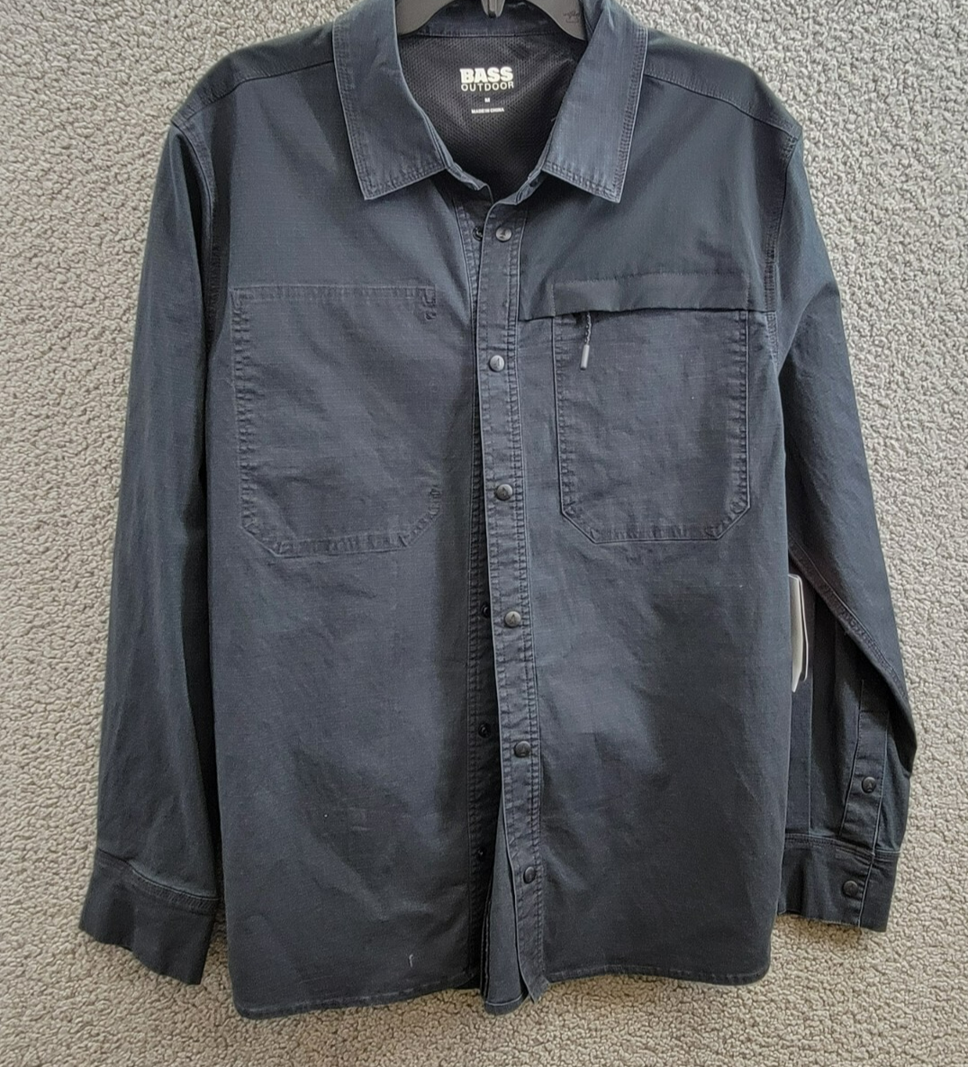 BASS OUTDOOR Ripstop Utility Shacket Men's M Black Beauty Snap Front Long Sleeve - Picture 2 of 19