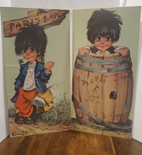 メゾチント　vintage Art Vintage 1960s Mid Century Big Eye Boy Set of 2 Prints On