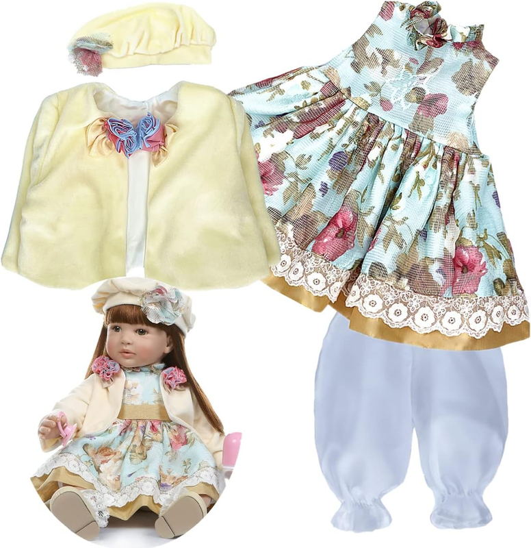 22 Inch Toddler Girl Floral Dress 4 Pcs Sets Outfit Accessor