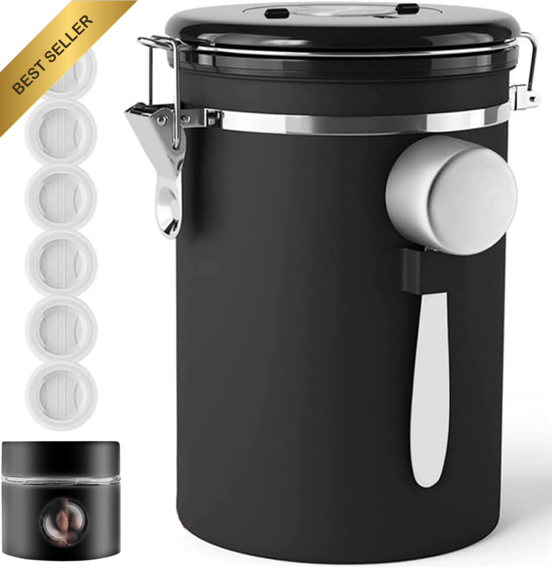 Airtight Stainless Steel Coffee Canister, Coffee Bean Storage Container with Min