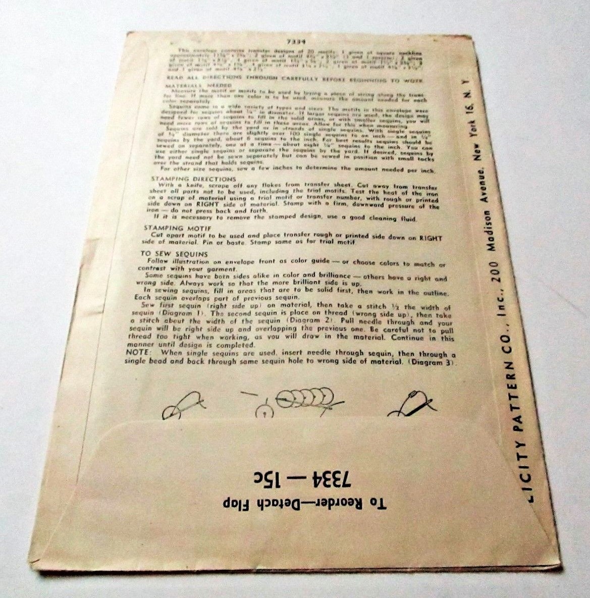 Vintage 1940s Simplicity Embroidery Transfer Pattern 7334 Sparkling Sequin Trims