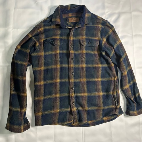 Orvis Heavyweight Flannel Shirt Jacket Mens L Plaid Hand