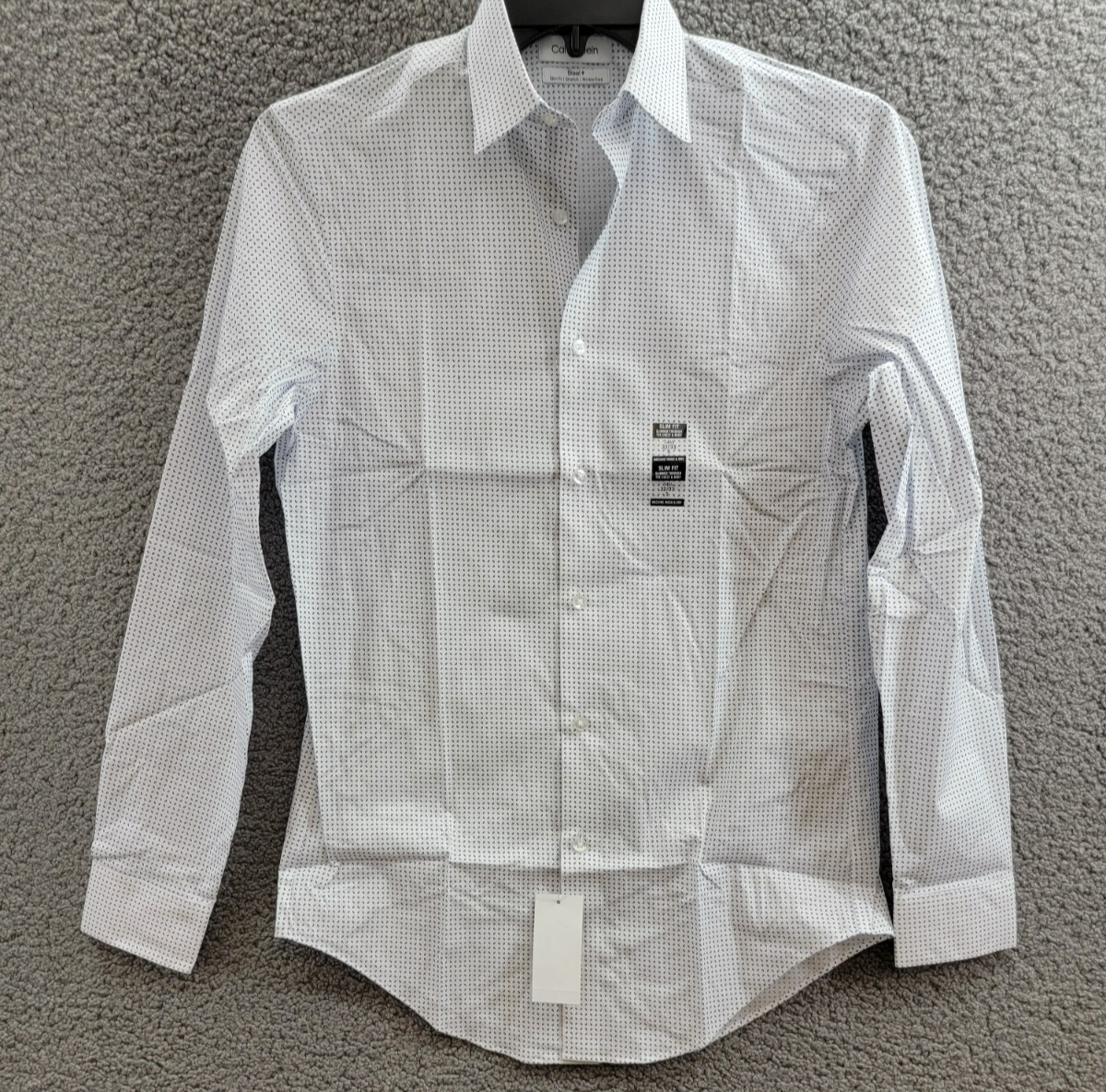 Calvin Klein Steel Plus Slim Fit Stretch Dress Shirt Men's 14.5 32-33 White/Blue - Picture 2 of 16