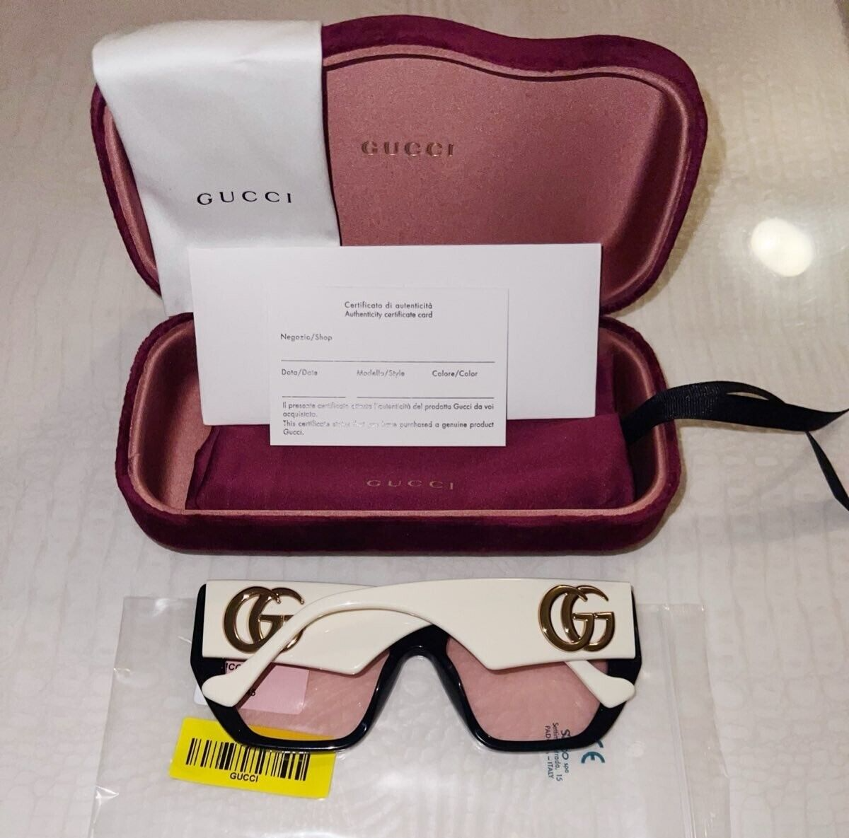 Pre-owned Gucci Gg0956s Oversized Square Women Sunglasses Black Frame Pink Lens