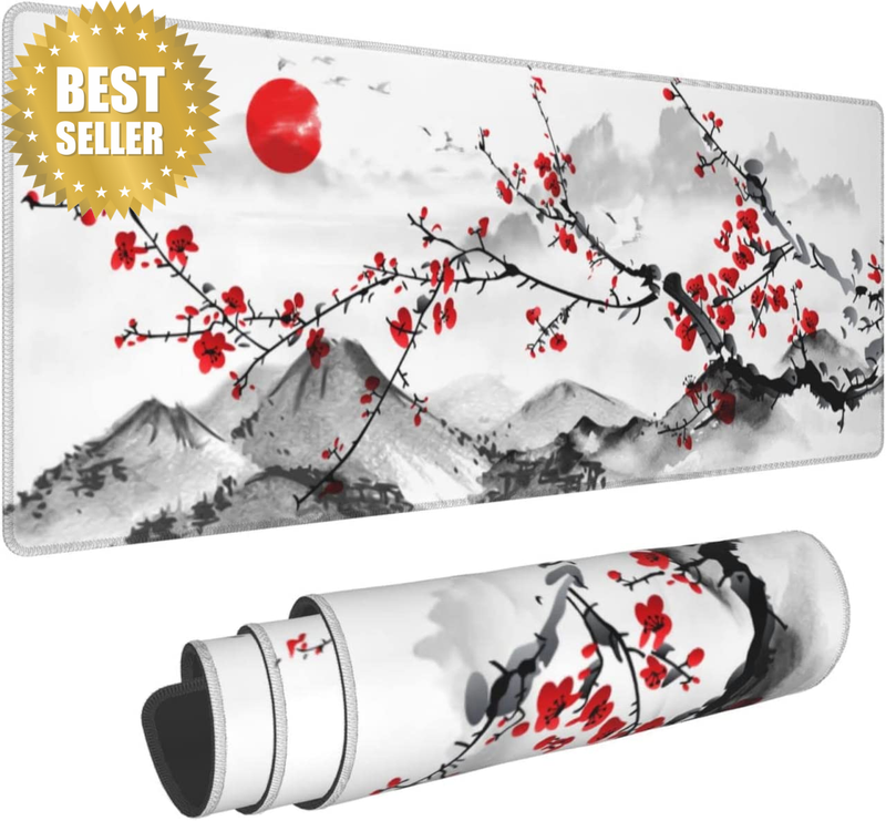 Watercolor Cherry Blossom Mouse Pad 31.5X11.8 Inch Pink Full Desk Japanese Sakur