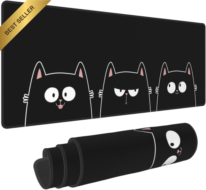 Cute Cat Kitten Mouse Pad Extended Large Keyboard Non-Slip Rubber Base with Stit