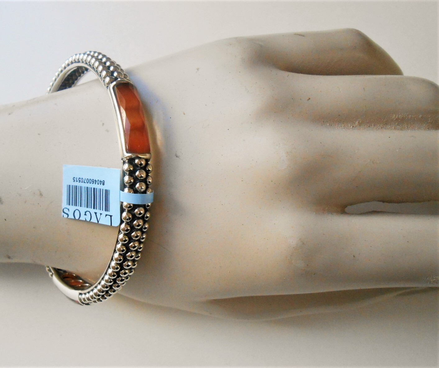 Pre-owned Lagos Maya Caviar Carnelian 3 Doublet Bangle Bracelet Sterling Rare $695 In Orange/silver