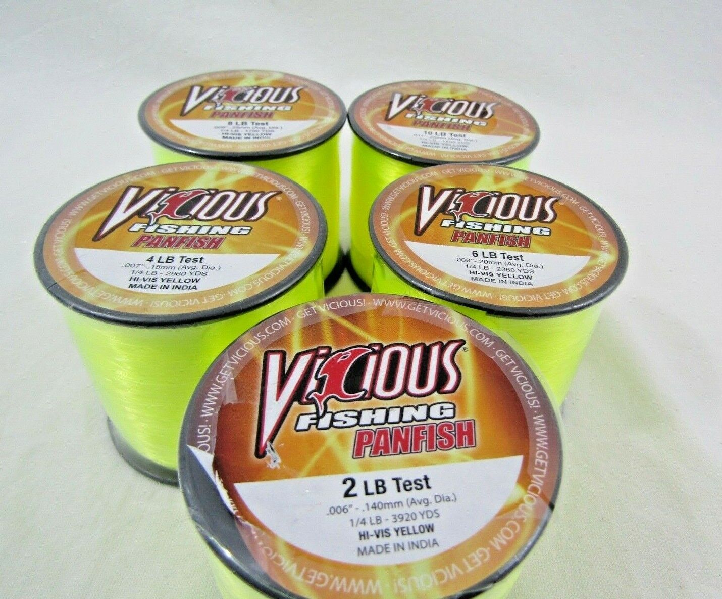 VICIOUS PANFISH HI-VIS YELLOW FISHING LINE #2-#10lb Spools VICIOUS PANFISH HI-VIS YELLOW FISHING LINE #2-#10lb Spools