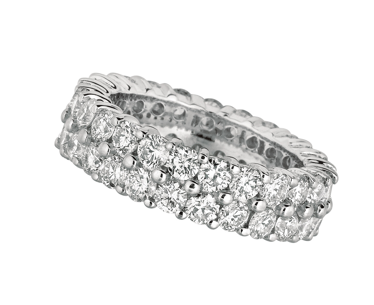 Pre-owned Morris 4.30 Carat Natural 2 Row Diamond Eternity Ring Band Si 18k White Gold