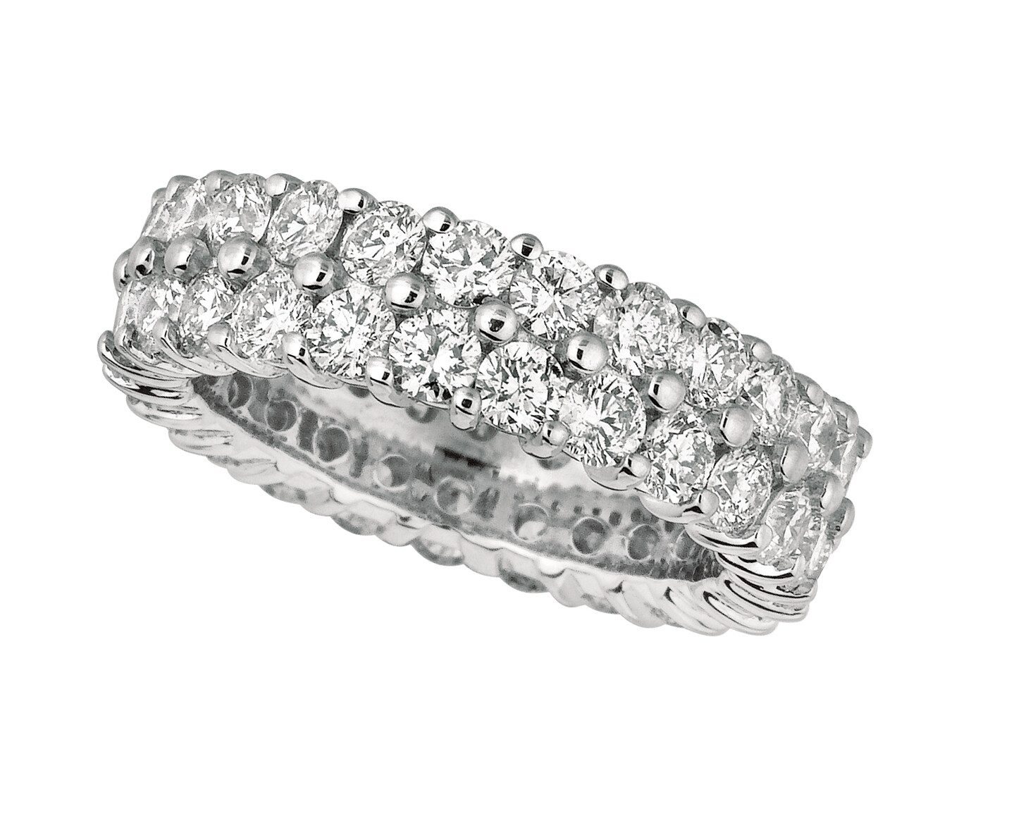 Pre-owned Morris 4.30 Carat Natural 2 Row Diamond Eternity Ring Band Si 18k White Gold