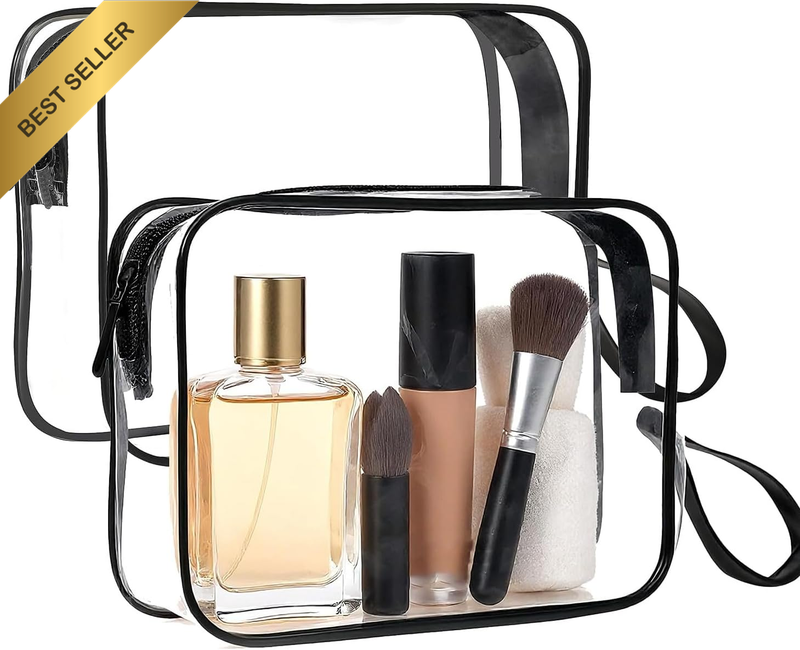 2 Pcs TSA Approved Clear Toiletry Bag, Travel Hanging Cosmetic Organizer with Zi