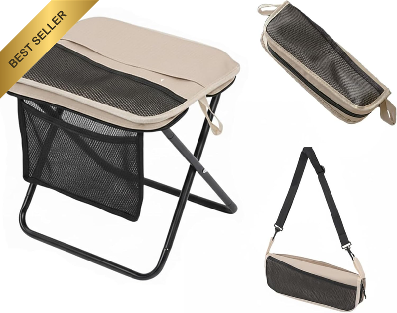 Portable Collapsible Stool - Folding Chair with Storage Pouch, Convertible Satch