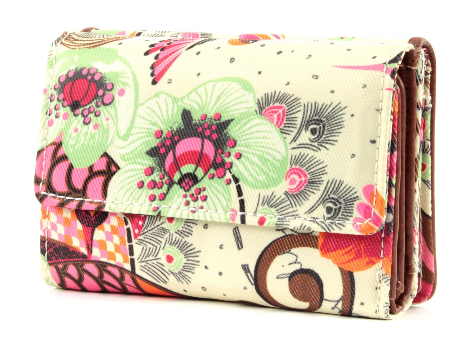 Oilily Tropical Birds Flap Wallet Geldbörse Off White Weiß Beige Neu