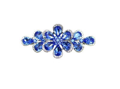 Gorgeous Blue Rhinestone Crystal Floral Hair Barrette Clip