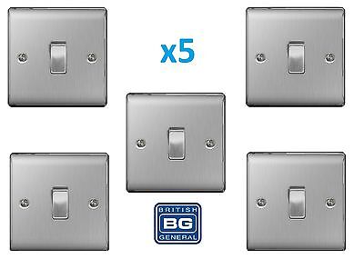 5x BG Nexus 1 Gang 2 Way Light Switch Brushed Steel Satin Chrome Insert NBS12 