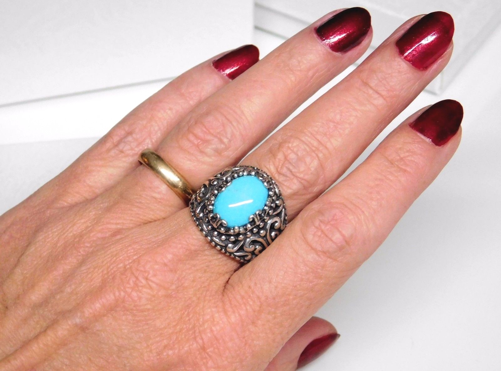 Carolyn Pollack Relios Sterling Silver Sleeping Beauty Turquoise Ring Sz 7.5