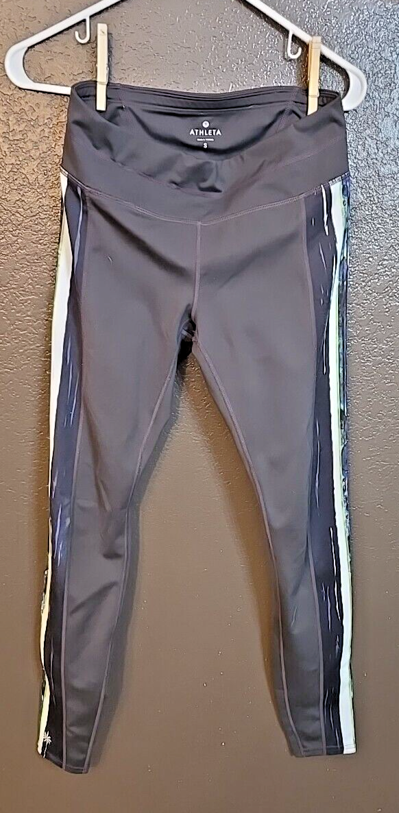 Athleta Women's Size S Yoga Pants; Black w/ Multi Color Leg