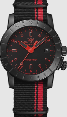 Pre-owned Glycine Airman Worldtimer Men's 42mm Swiss Made Quartz Double Black Watch Gl1037