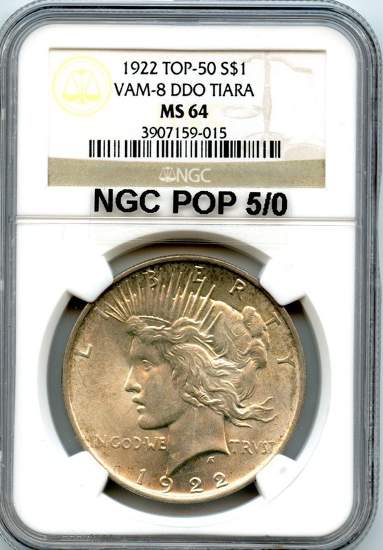 C6100- 1922 VAM-8 DDO TIARA TOP 50 PEACE DOLLAR NGC