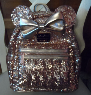 Disney Loungefly Rose Gold Sequin Mini Backpack with sequin ears