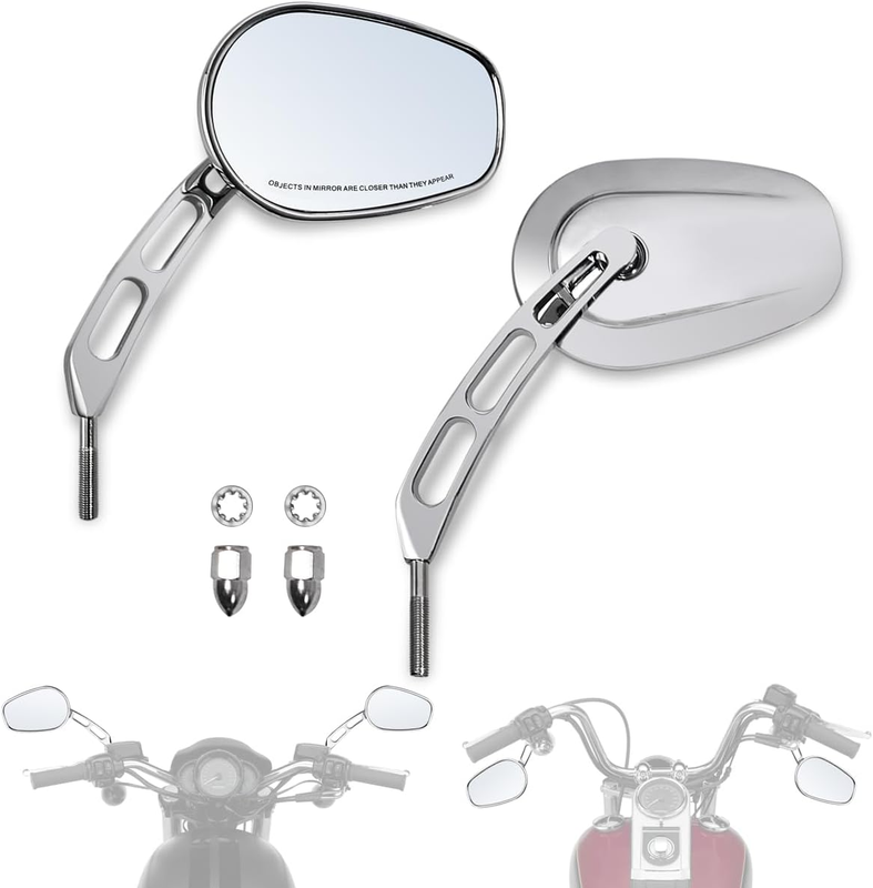 Handlebar Mount Mirrors,Left & Right Side Rearview Mirrors for 1982-2025 Harley Models,For CVO Dyna Electra Glide Road Glide Road King Softail Street Glide Sportster 1200 883,Chrome