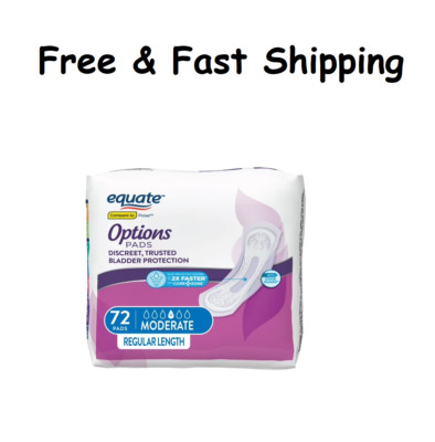 Equate Options Women's Moderate-Regular Incontinence Pads,72 count