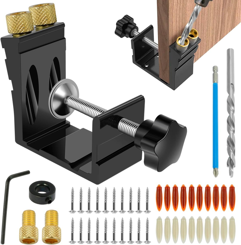 47Pcs Pocket Hole Jig Kit, Metal Drill Punch Positioner Set with Drive Bit for 1